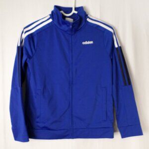 Adidas Royal Blue White Black Stripe Zip Front Tricot Boys Active Warm Up Med